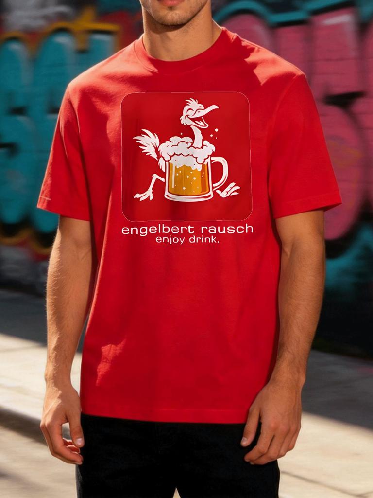 Unisex Crew Neck Tee Ostrich Beer Mug Cartoon Graphic Print Short Sleeve Summer Loose Casual Daily Top For Beer Loving Adult Males