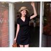 Women's Slim Fit Ruched Fishtail Little Black Dress with Drawstring Waist