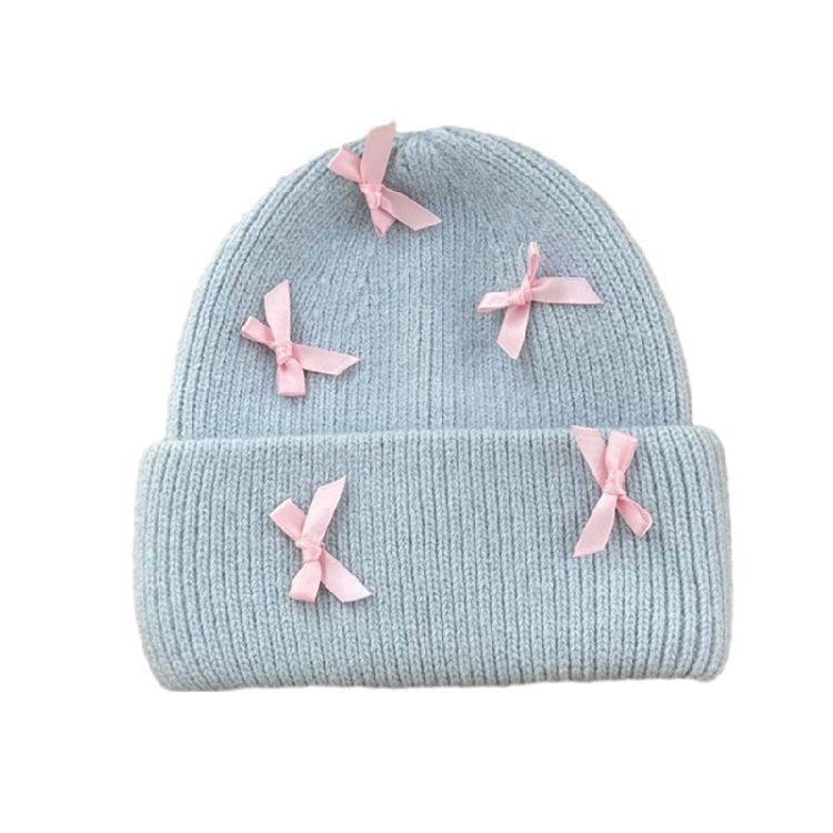 Handmade Winter Beanie Hat with Bowknot Decor Hat Adult Skiing Shopping Hat