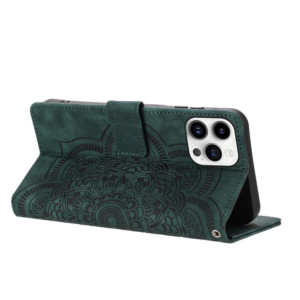 Für iPhone 15 Pro Hülle mit 2 Stück gehärtetem Glas WANLONFENG MTL Serie Mandala Leder Handyhülle