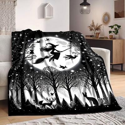 1pc Moonlit Witch Blanket, Lightweight Flannel Throw Blanket for Sofa, Bed, Travel, Camping, Living Room, Office, Couch, Chair, and Bed