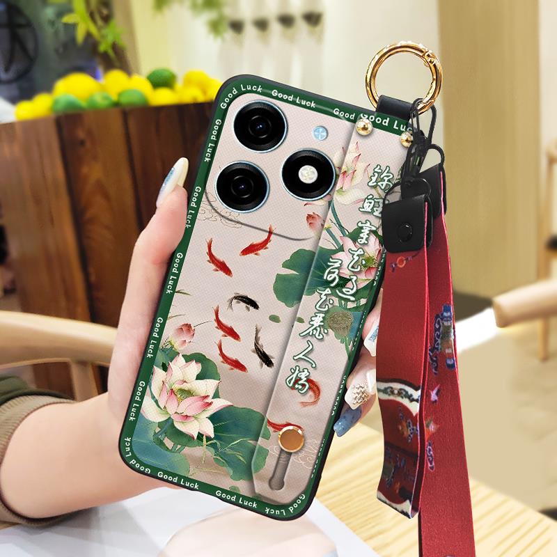 Soft case Fashion Phone Case For Tecno Spark20/KJ5 Lanyard Waterproof Ring Wrist Strap Back Cover Silicone Shockproof