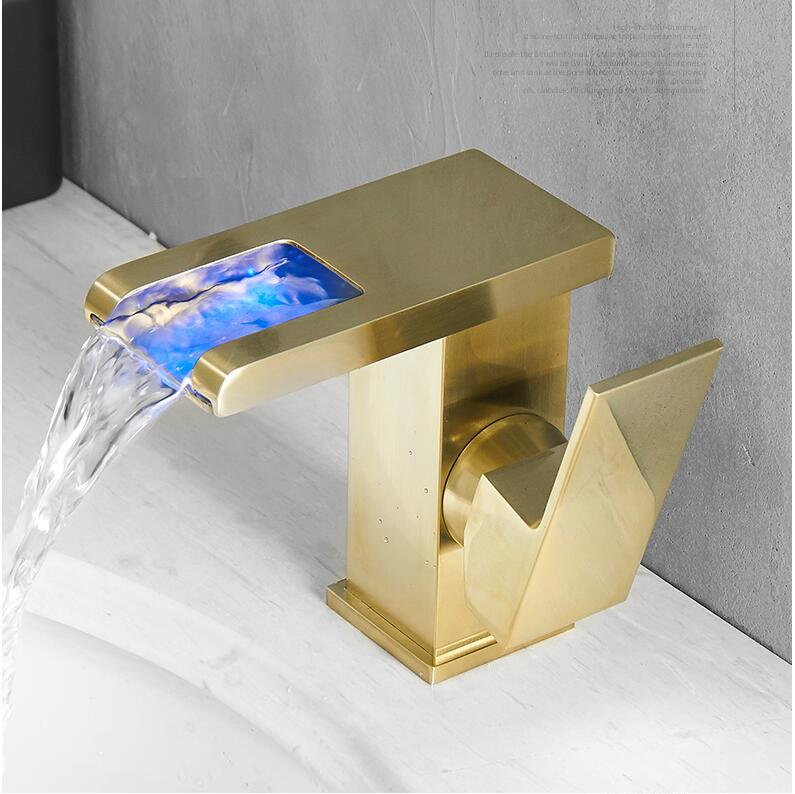 

Brass hot and cold bathroom LED Brush gold Basin faucet bathroom faucet sink tap