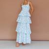 2026 Womens Floral Print Sleeveless High-Waist Tiered Midi Dress Vacation Casual Elegant Outfit