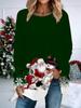 Plus Size Women Spring Christmas Printed Comfy Long Sleeve Round Collar T-shirt Casual Baggy Mid Length Tee Tops