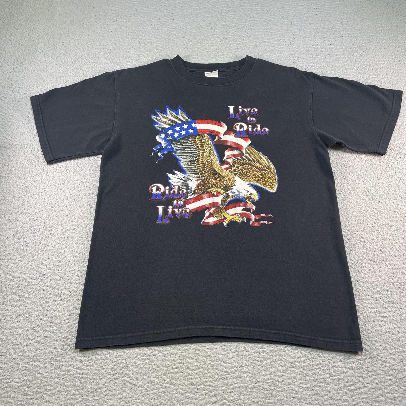 Vintage Eagle Biker Shirt Mens Medium Black Live To Ride USA Flag Graphic Tee Unisex T-Shirt XL
