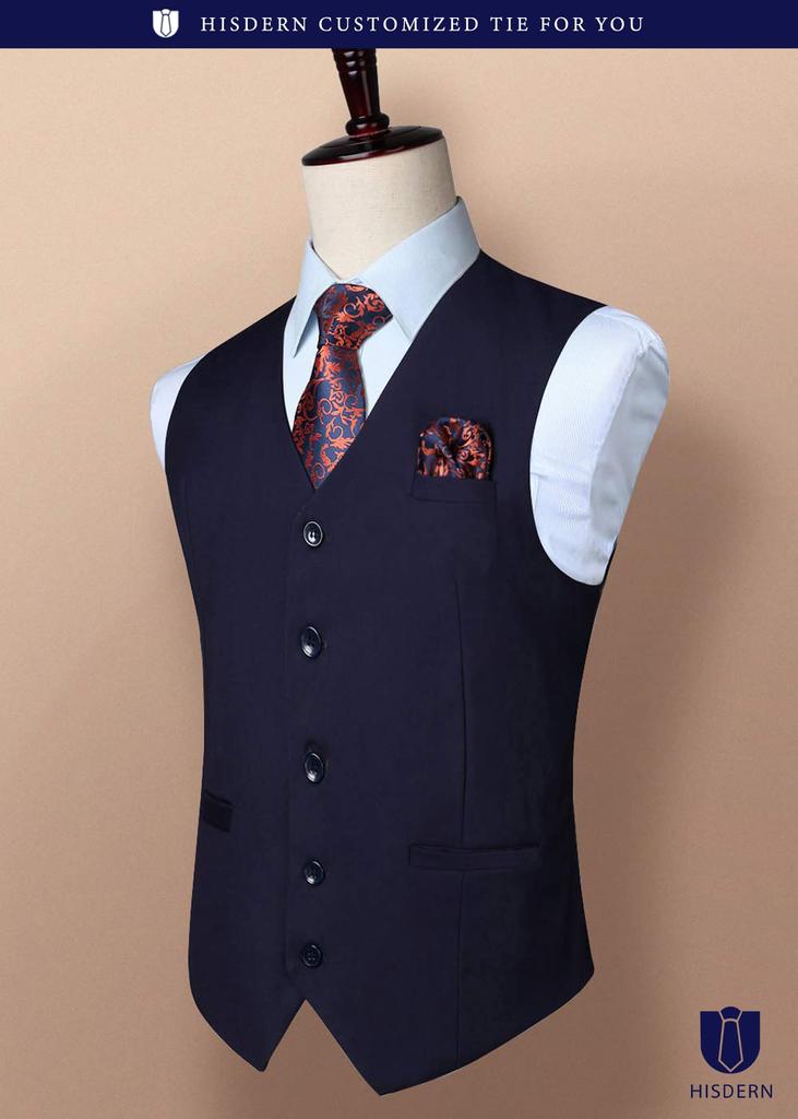 HISDERN Suit Wedding Business Stylish with Slim Formal Wear Men's Vest, Vest, Vest, V-Neck Buckle, Fit, (Navy/M) V-01