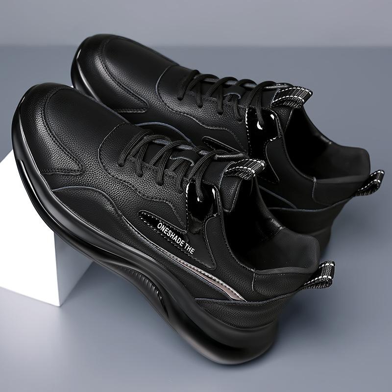 Fashion Black Leather Shoes Man Low Top Casual Shoes for Men Autumn Winter Sneakers Men's Shoe Thick Sole Sneakers Anti-slip Work Shoes