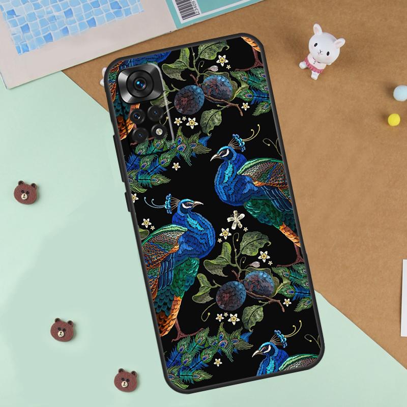 Bird Peacock Feather Case For Xiaomi Redmi 14C 10C 12C 13C Cover For Redmi Note 13 Pro 14 9 10 11 12 10S 11S 12S