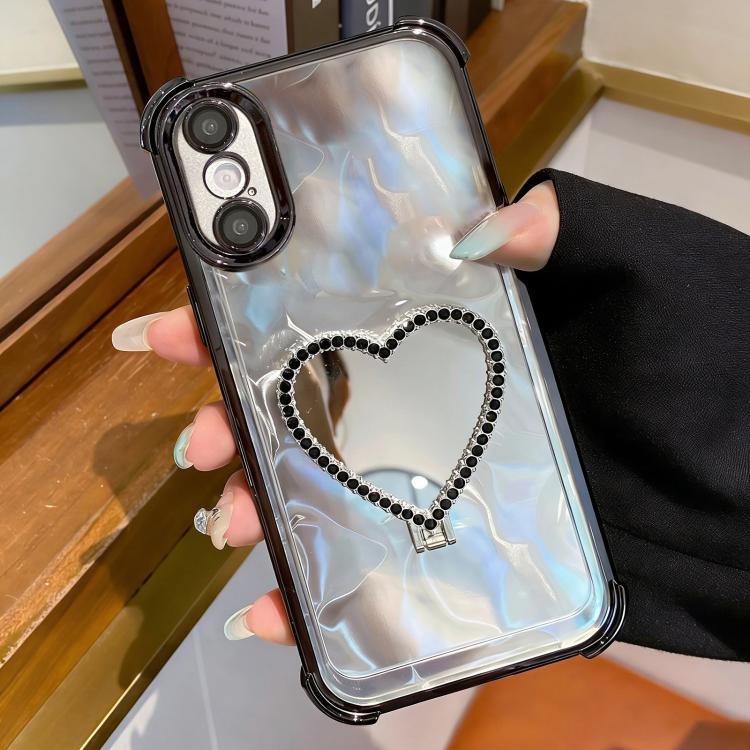 Heart-shaped Mirror Electroplated TPU + Acrylic Phone Case with Holder