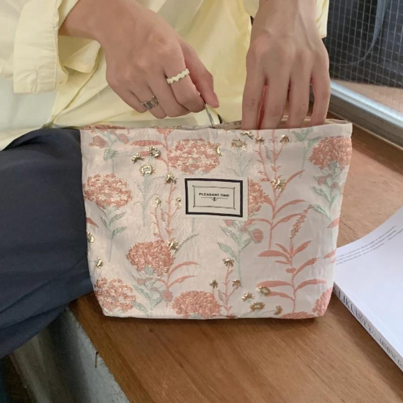 Flower Printed Women Girls Makeup Pouch Travel Toiletries Large Beauty Cosmetic Bag Wash Bags Canvas Handbags Storage Organizer