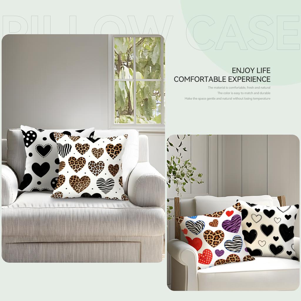 Leopard Print Heart Pillowcase Bedroom Sofa Cushion Cover 100% Polyester Living Room Cushion Pillowcase Home Comfortable Decor