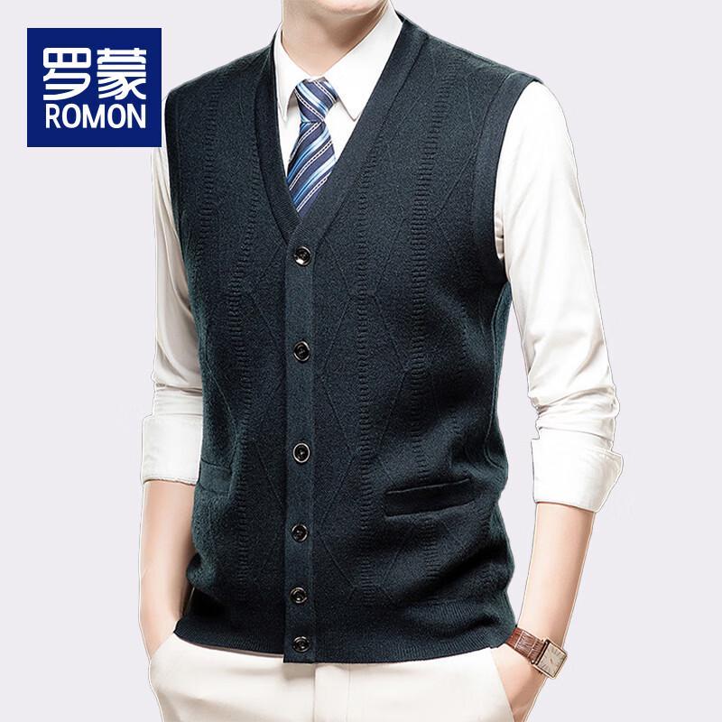 ROMON E Men's Thickened V-Neck Knit Vest Cardigan