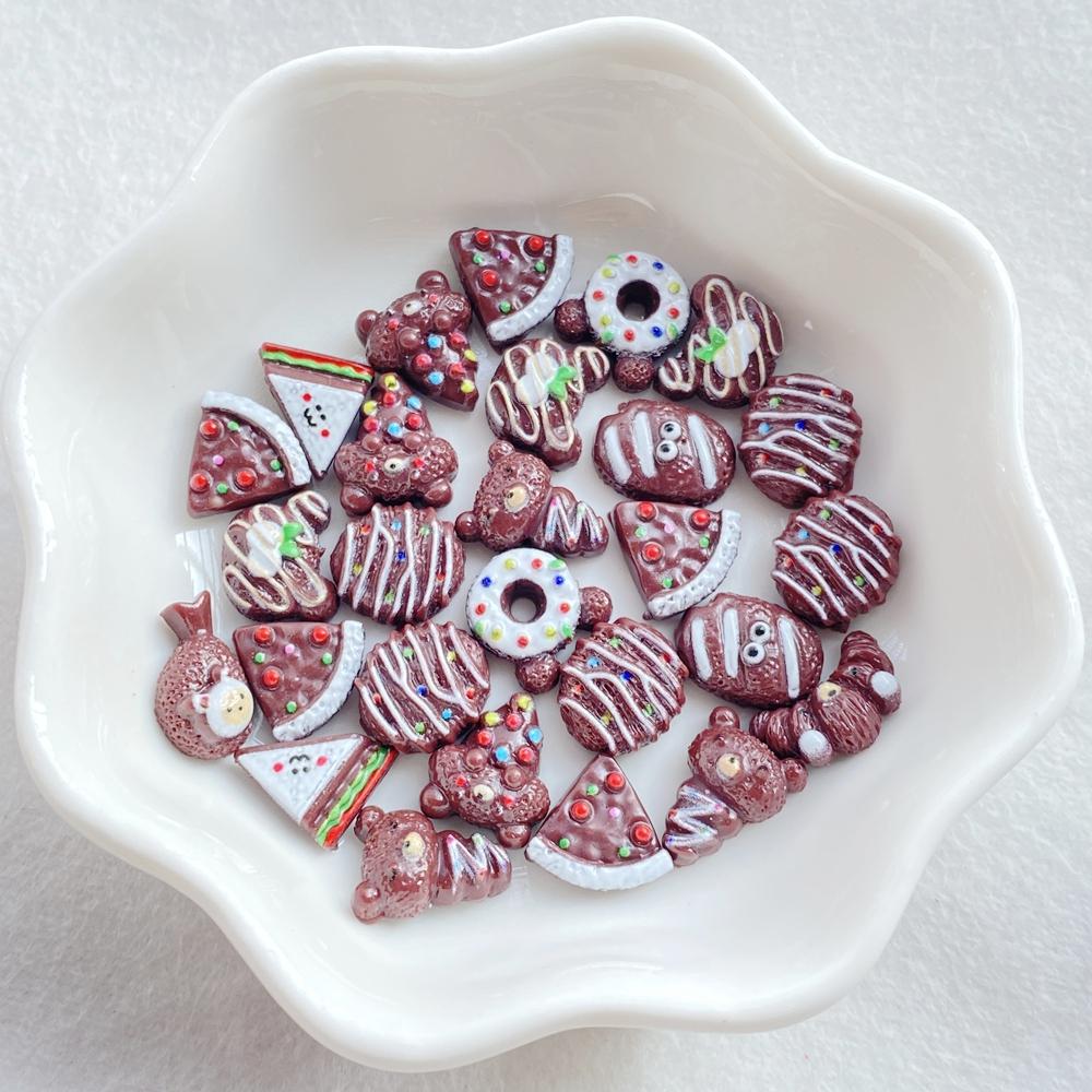 50Pcs New Mixed Nail Art Resin Doughnuts, Bear Cream Bread Designer Charms Rhinestones DIY Craft For Nail 3D Decorations