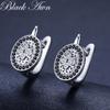 Černá Awn Classic 925 Sterling Silver Kulaté Černé Trendy Spinel zásnubní kruhové náušnice pro ženy Jemné šperky Bijoux I149