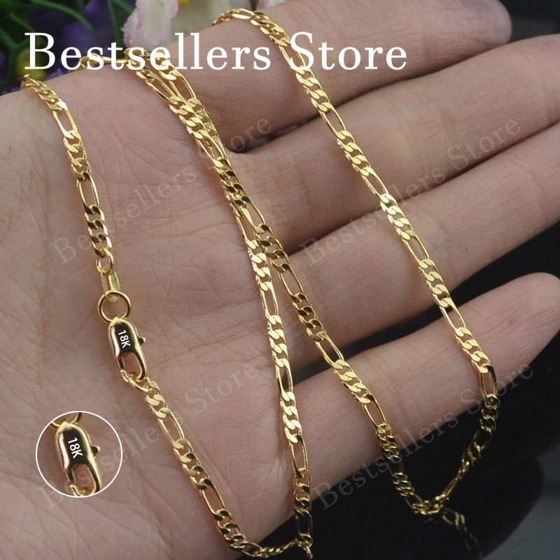 

925 Silver, 18K Gold, 16-30 Inches, 4mm Figaro Chain Necklace, Fashionable, Charming, Elegant, Gift Jewelry 75cm золотий