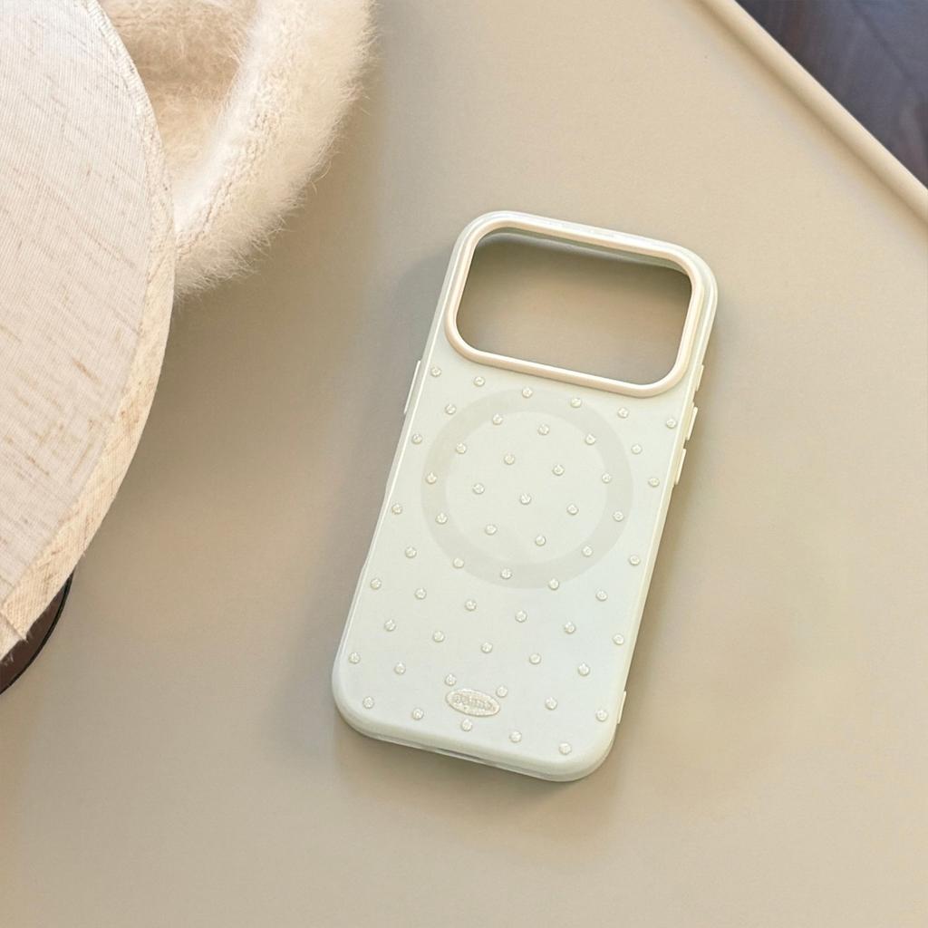 Simple ins polka dots are suitable for Apple 17Pro Max mobile phone case iphone16 relief glitter 15 magnetic suction bracket