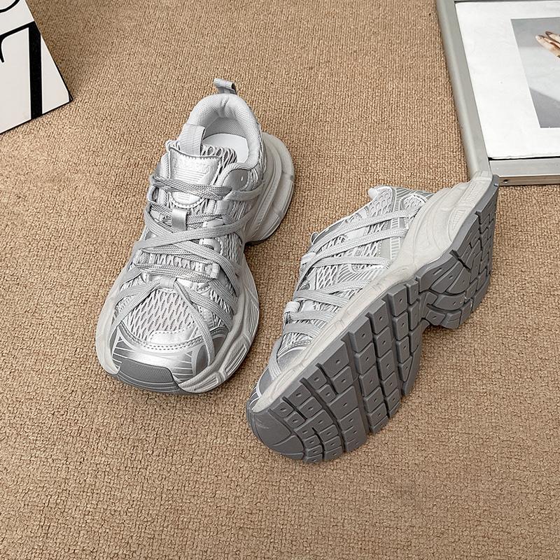 Fashion New 2025 Summer Women Platform Sneakers Thick Bottom Breathable Mesh Casual Chunky Shoes 6CM High Heel Sports Dad Shoes Woman