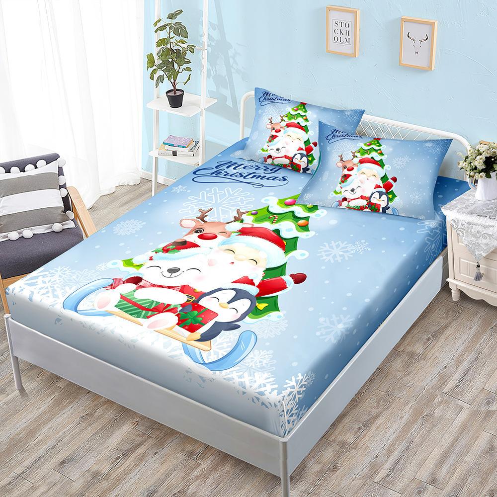 Santa Claus Printed Bed Sheets Snowflakes Christmas Trees Elk Elastic Bands Bed Sheet Pillowcases Home Decor Fashion Bedding