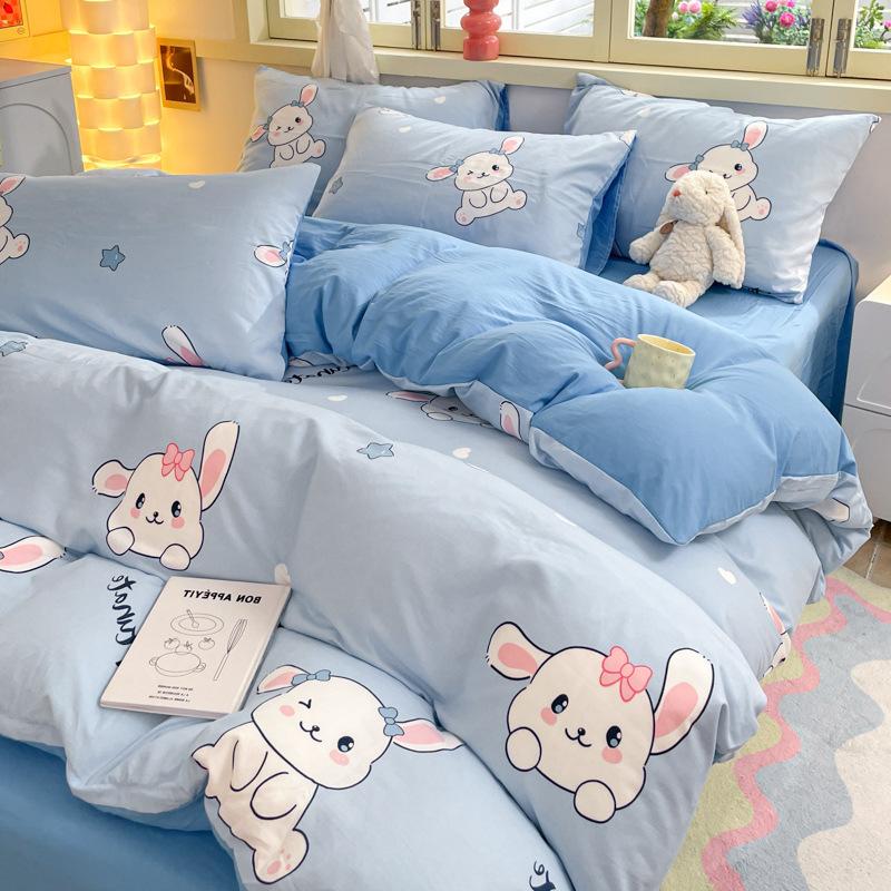 Class A Maternal And Infant Grade Washed Cotton Four-Piece Set Cotton Cartoon Small Fresh Pure Cotton Mattress Quilt Cover 3Pcs Set