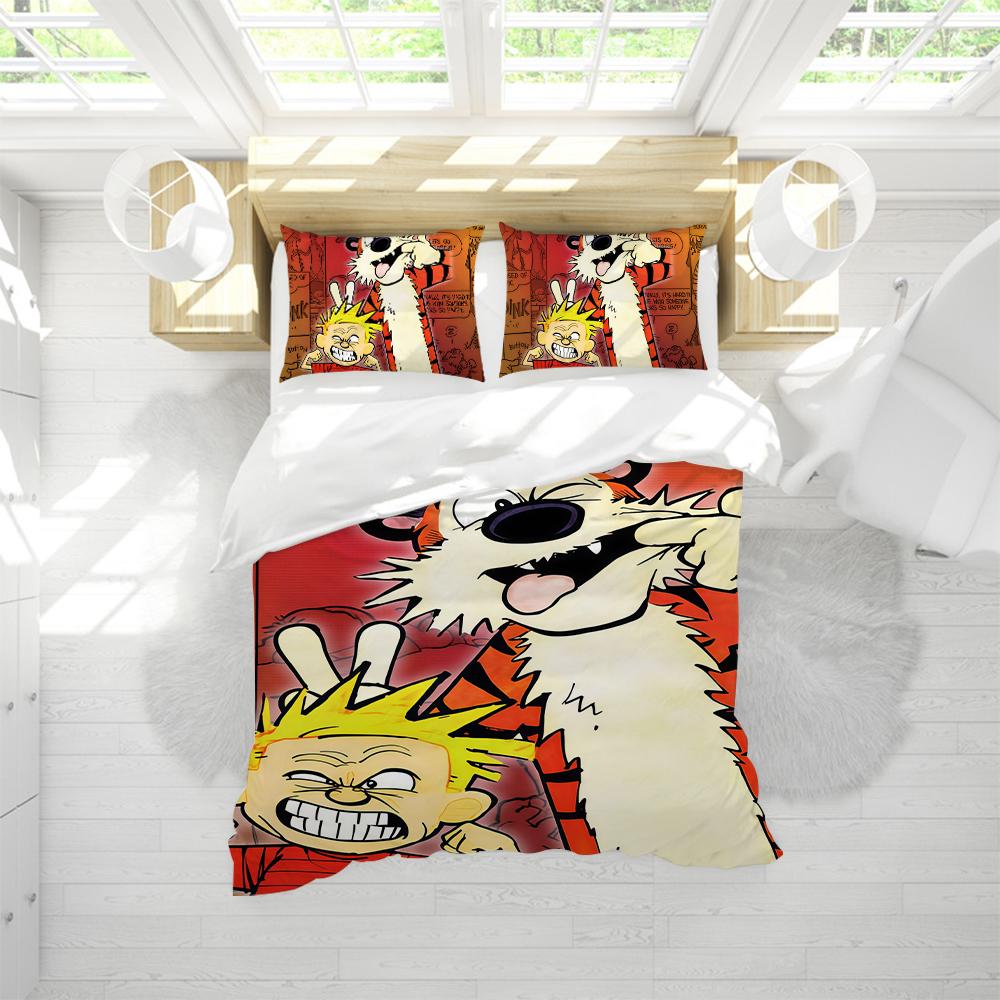 C-CalvinS and H-Ho-bbes Duvet Cover Set Soft Wash Bed 3 Piece Summer Comfortable Student Dormitory Home Baby Bedding Best Seller