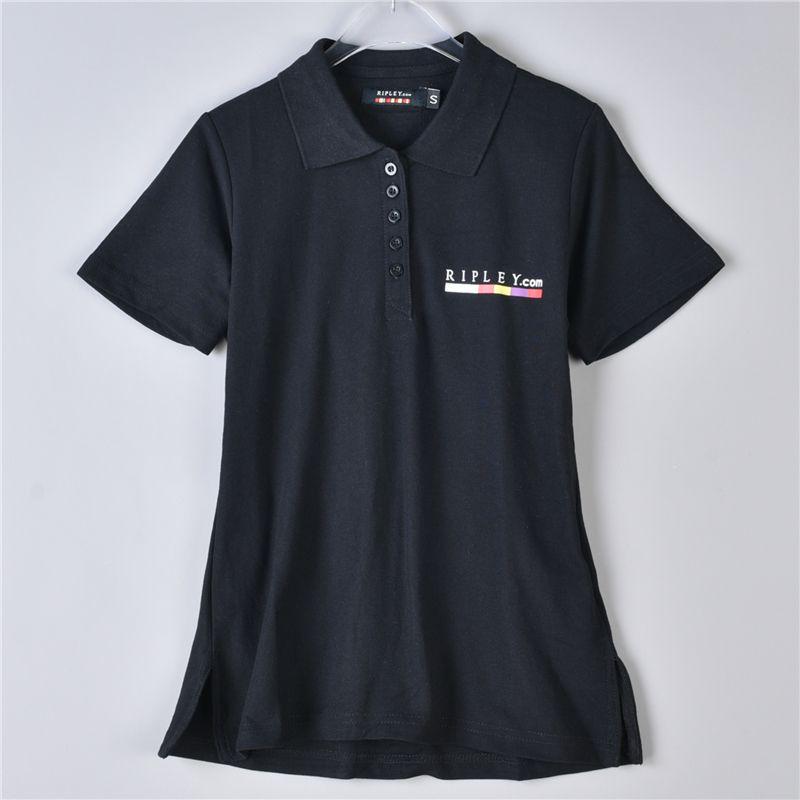 

222 Экспорт Повседневная рубашка поло с воротником поло для женщин 73726 Модная облегающая футболка из хлопка с коротким рукавом и принтом букв Летняя 1 Black XS