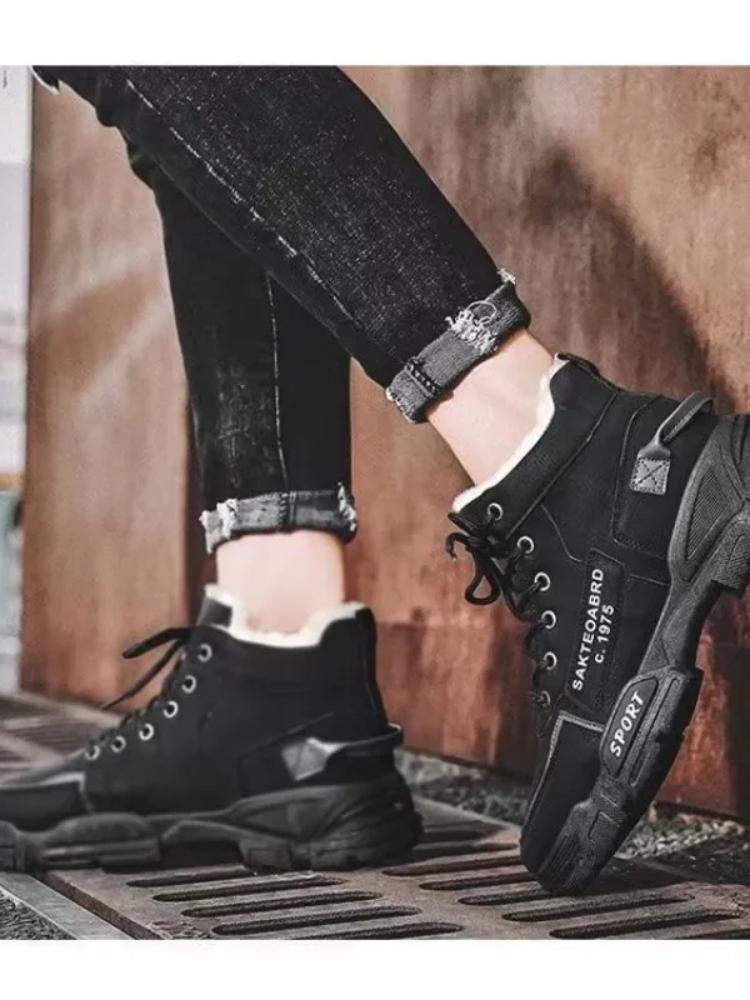 Boty Pánské Zimní Móda Plyšové Boty Sněhule Pánské Ležérní Outdoorové tenisky Šněrovací Zateplené Boty Kotníkové protiskluzové boty Mužské