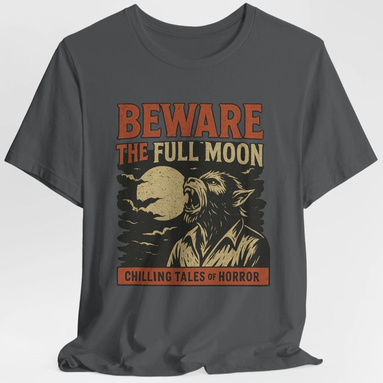 Beware the Full Moon Werewolf T-Shirt Retro Horror Halloween Graphic Tee Monster 3XL