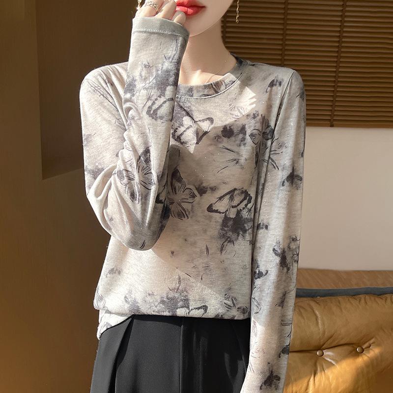 

Women s Retro Tencel Lyocell Butterfly Print Long Sleeve Knit Top Extra Large