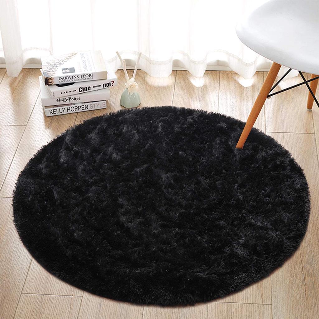 Super Soft Round Shaggy Fur Area Rugs Anti-Skid Fluffy Kids Boy Girls Room Rug Playing Mat