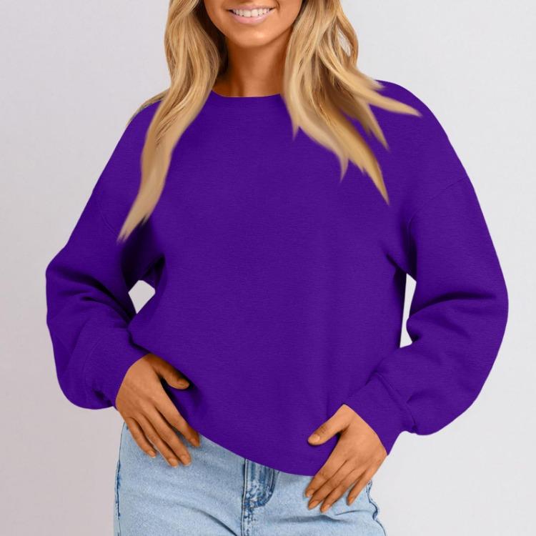 Casual Long Sleeve Hoodie Womens Fashion Solid Color S фиолетовый