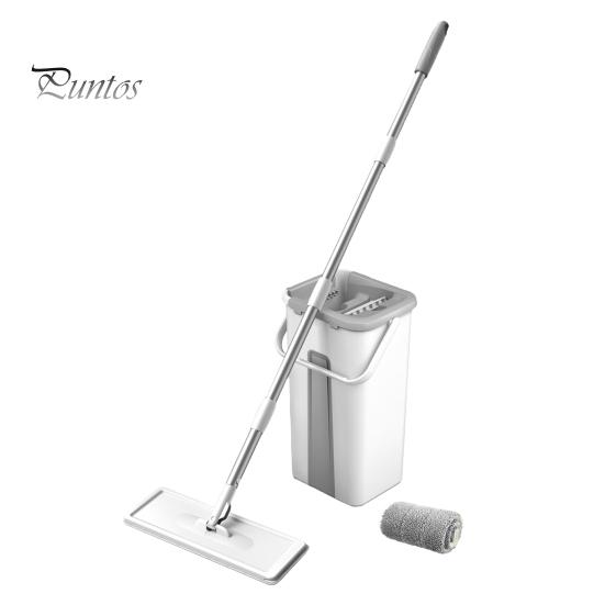 Stainless Steel Handle Lazy Mop Flat Squeeze Bucket Set with Long 360-Degree Rotation Dry Wet Use Tile Floor Cleaning Wringer Kit Family-Friendly Tool
