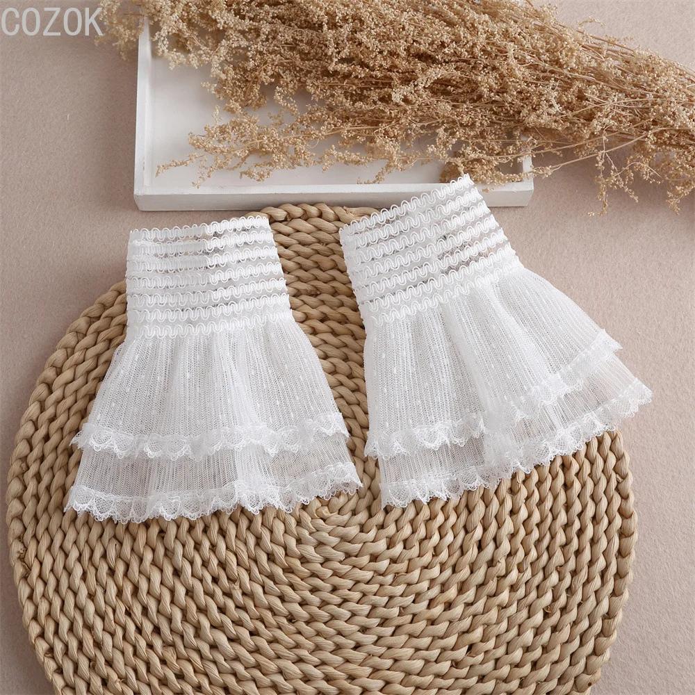 Cross-border Pleated Mesh Lace Sleeves Women's Decorative Cuffs Replacement Fake Sleeves