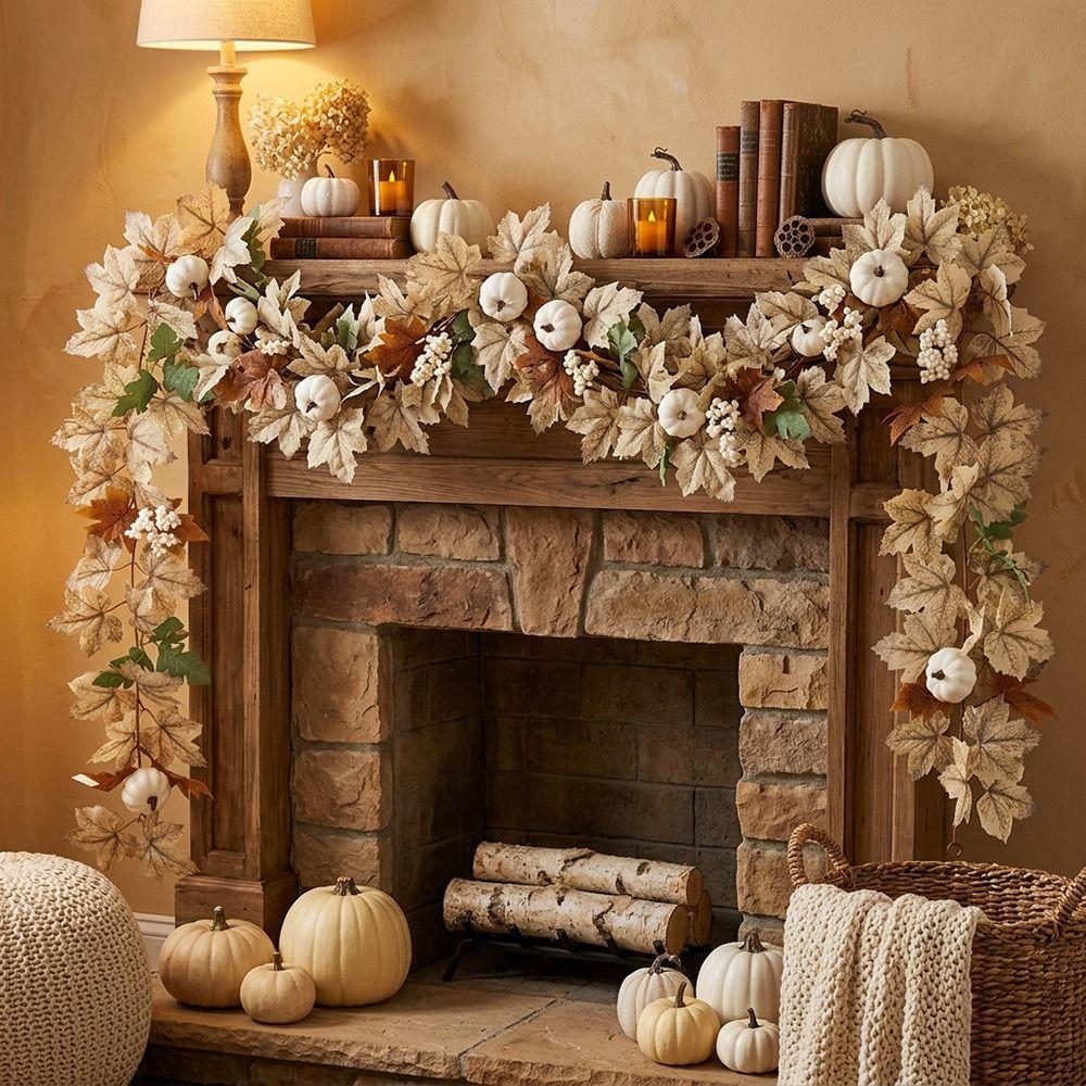Multicolor Artificial Maple Leaf Garland Mini Pumpkin Hanging Garland Harvest Festival Ornament