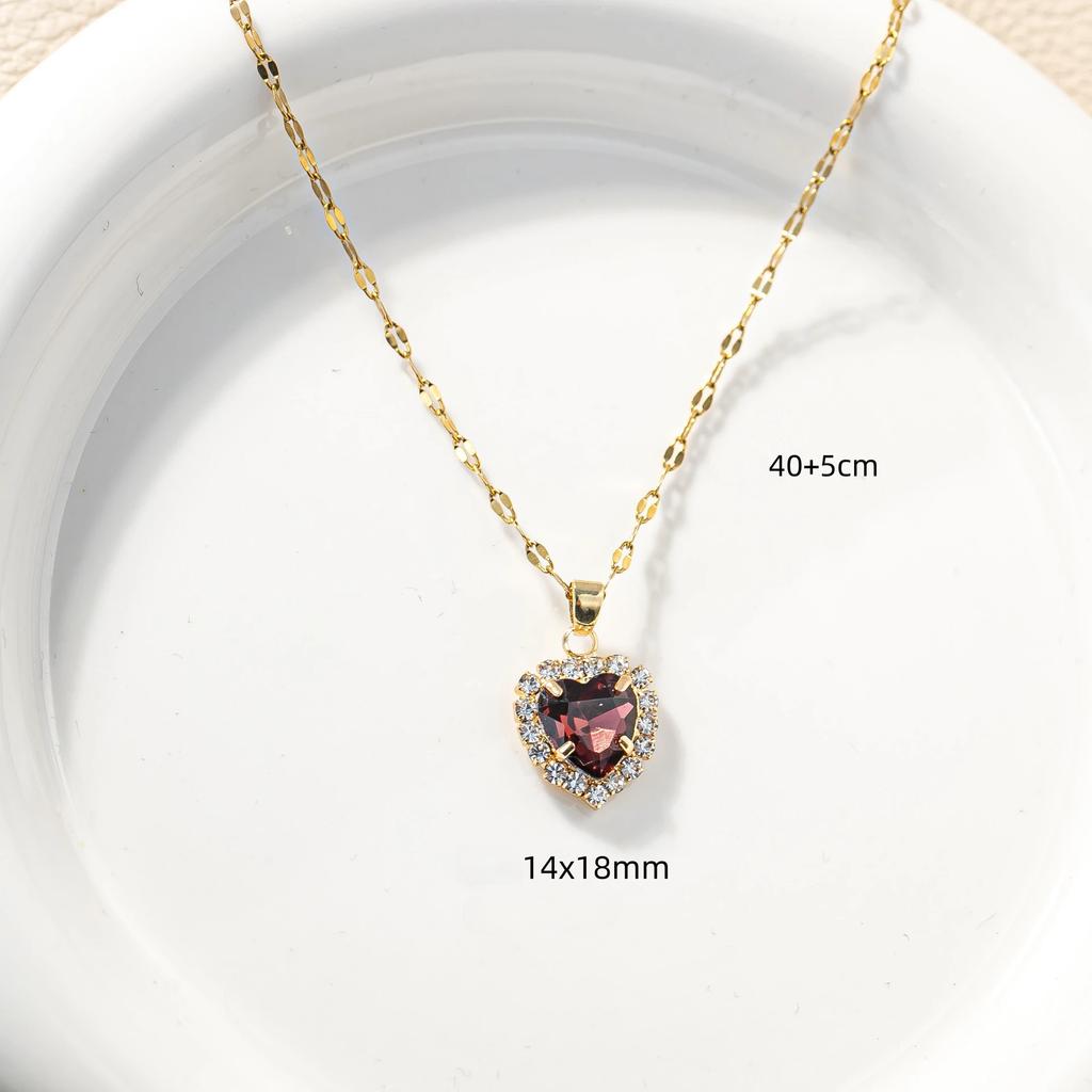 Stainless Steel Chain Classic Shiny Colorful Zircon Love Heart Pendant Necklace for Women Cute Simple Jewelry Accessories Gifts