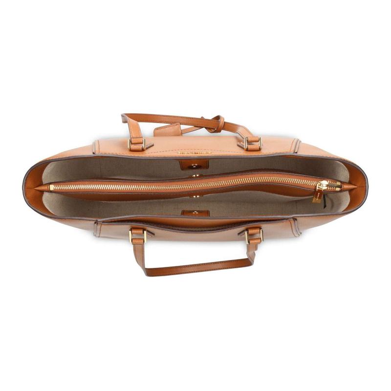 MICHAEL KORS TARYN Silver Logo Magnetic Fastening Two Long Top Handles Leather Tote Bag Tote Bag Shopping Bag Hand Shoulder Bag Women's Camel Brown
