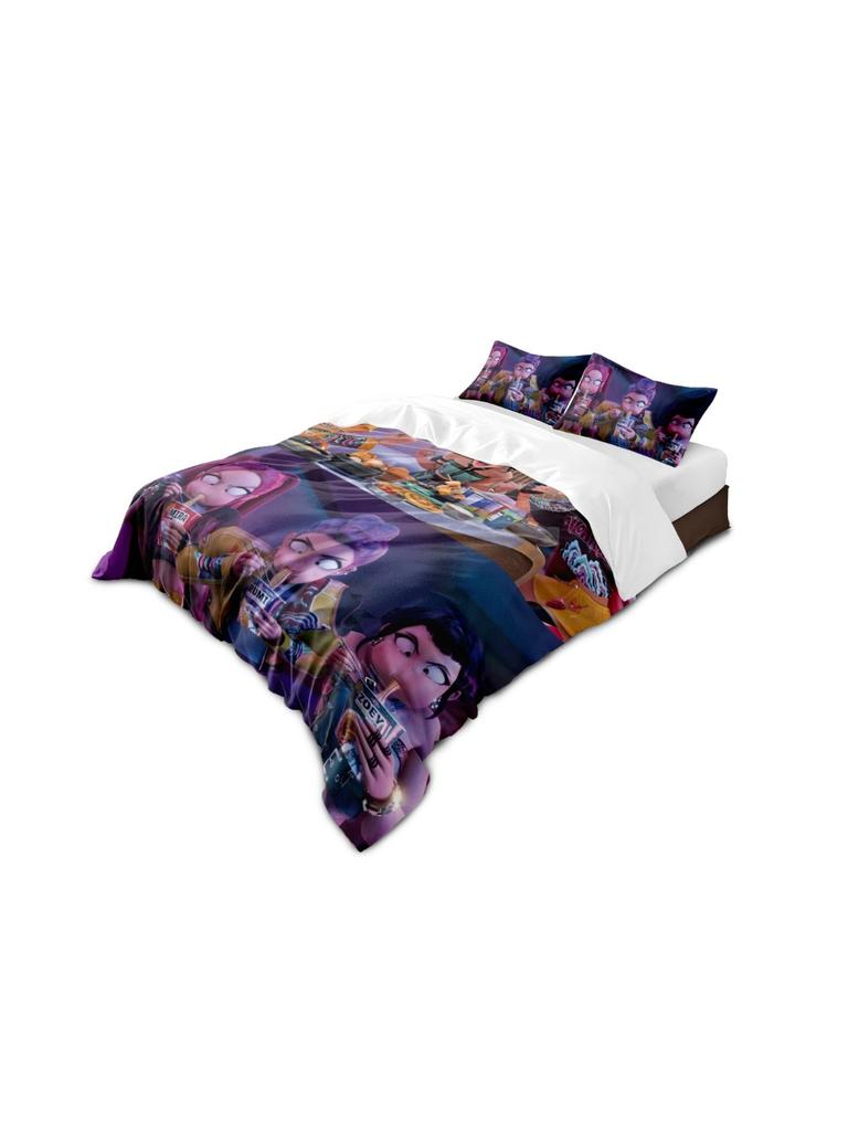 3pcs Cartoon K-Pop Demon Hunters Print Coreless Duvet Cover Set Multi Size Bedroom Dormitory Comfortable, Machine Washable