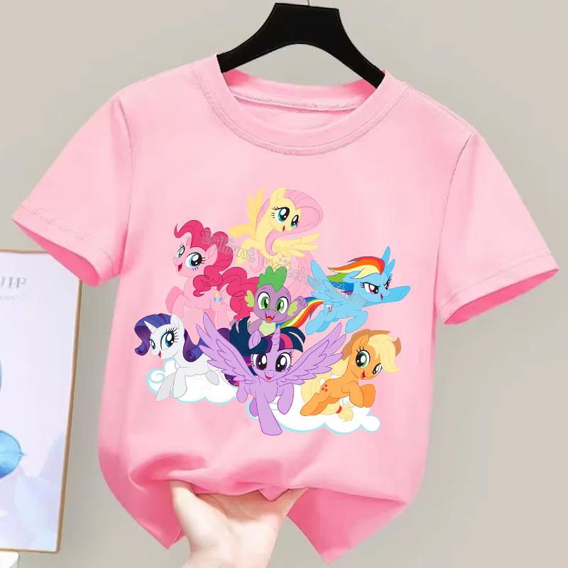 My Little Pony T-shirt for Children Cartoon Partern Tee Top New Boys Girls Round Collar Clothes Kids Anime Cotton Clothing Gift