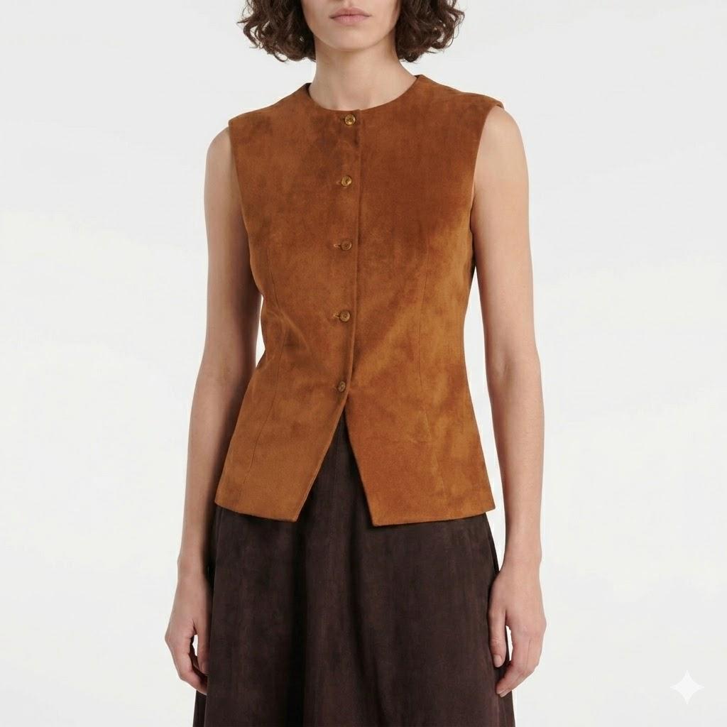 Brown Stylish Party Women's Handmade Lambskin Leather Vest Coat Fancy Soft Fit