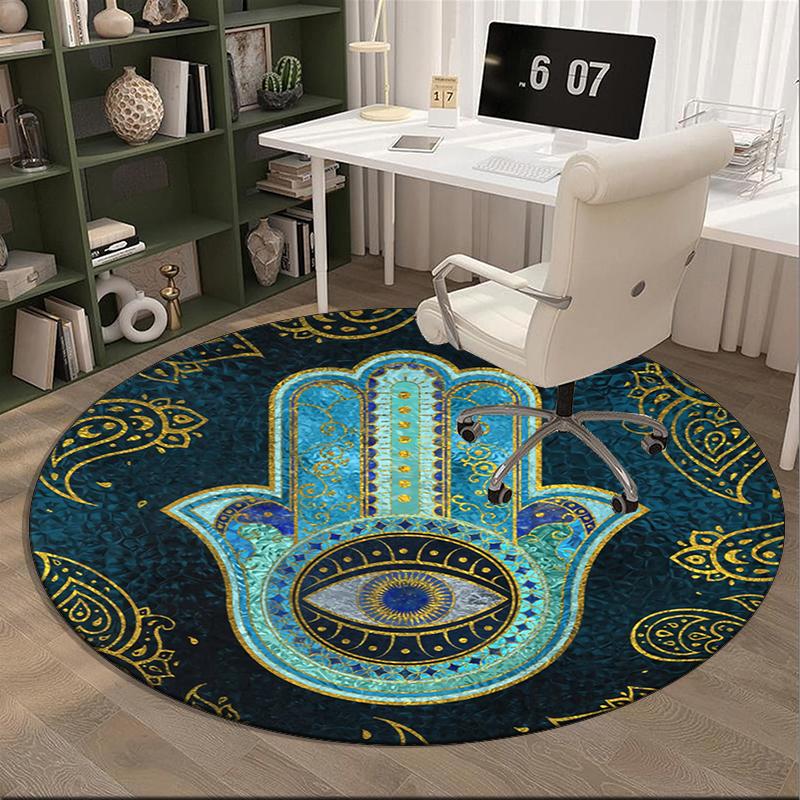 Alfombra redonda con diseño de mano de Fátima dorada, Cojín para silla, Alfombra redonda para entrada, Alfombras redondas suaves para sala de estar, dormitorio, decoración de alfombra circular, regalos