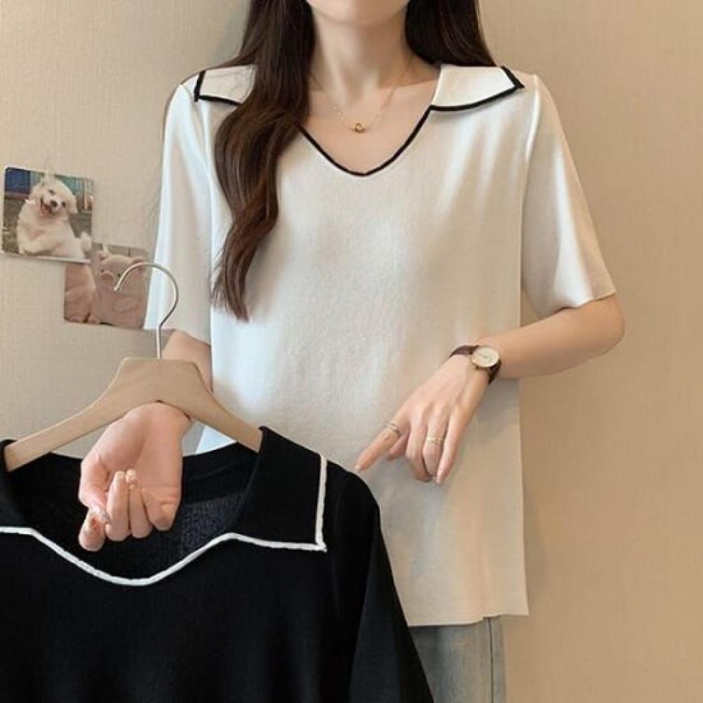 NaVaVa Women Simple Daily V Neck Collar ShorT sleeVe KniT T shirT Nk2939