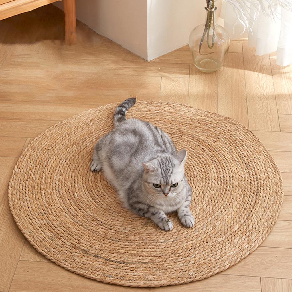 Natural Handwoven Straw Pad Jute Braided Area Rug Round Raffia Rug for Yoga Fitness Outdoor Rest Kitchen Decors
