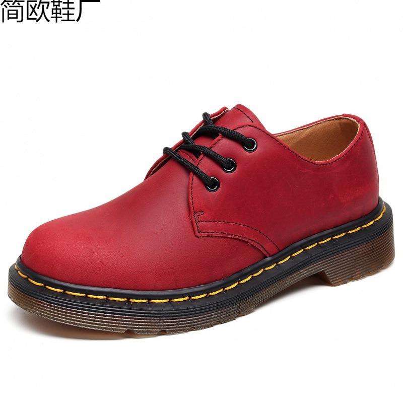 First layer low-top small leather shoes women's leather Crazy Horse red short boots round head men's and women's casual tooling