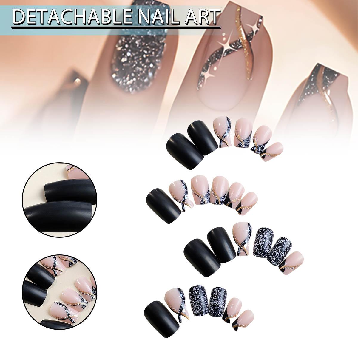 

Tingml 24pcs Black French False Nail Long Square Press on Nails for Nail Art Tips