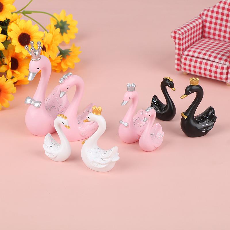 1 Pair Resin Swan Statue Figurines Swan Cake Topper Sculpture Cake Dashboard Baking Wedding Birthday Cake Decorating Supplies