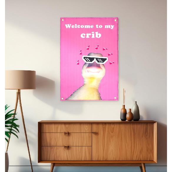 ValueBargain Welcome to My Crib Duck Flag, 2x3 Feet Funny Welcome to My Crib Duck Flag for Bedroom Room Wall Art for Family Dormitory & Living Room,