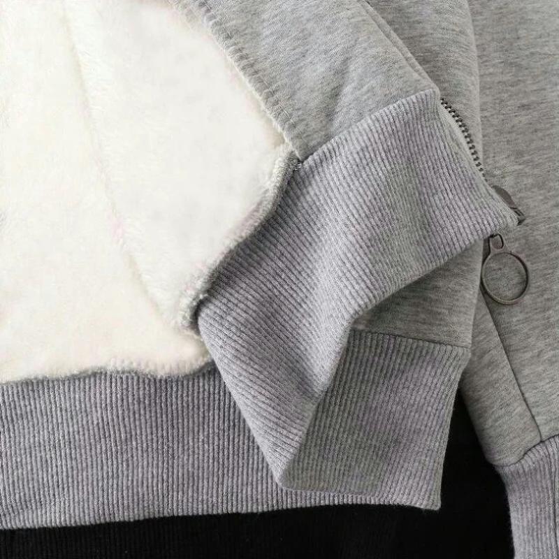 Spot Women's Coat Plush Jacket Solid Color Plus Velvet Thick Warm Winter Hoodie Coat Zipper Sweatshirt Top Winter Large Size