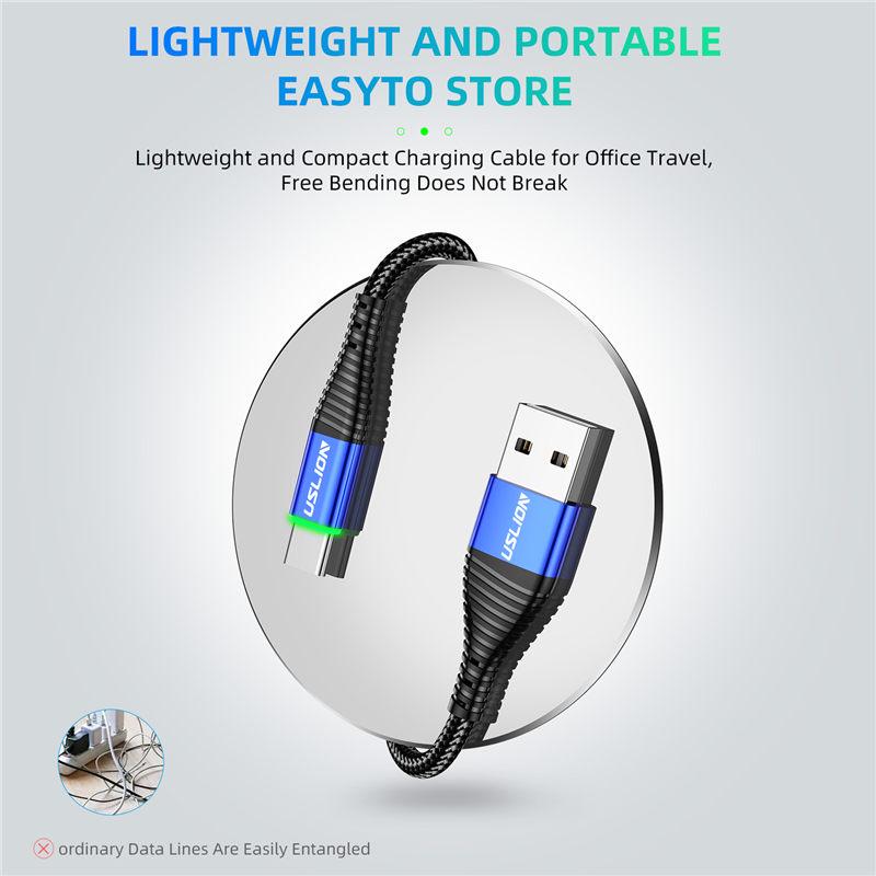 USLION 2M LED 3A USB TypeC Kabel Schnellladekabel Typ-C Handy USB C USB-C Kabel Ladegerät Kabel