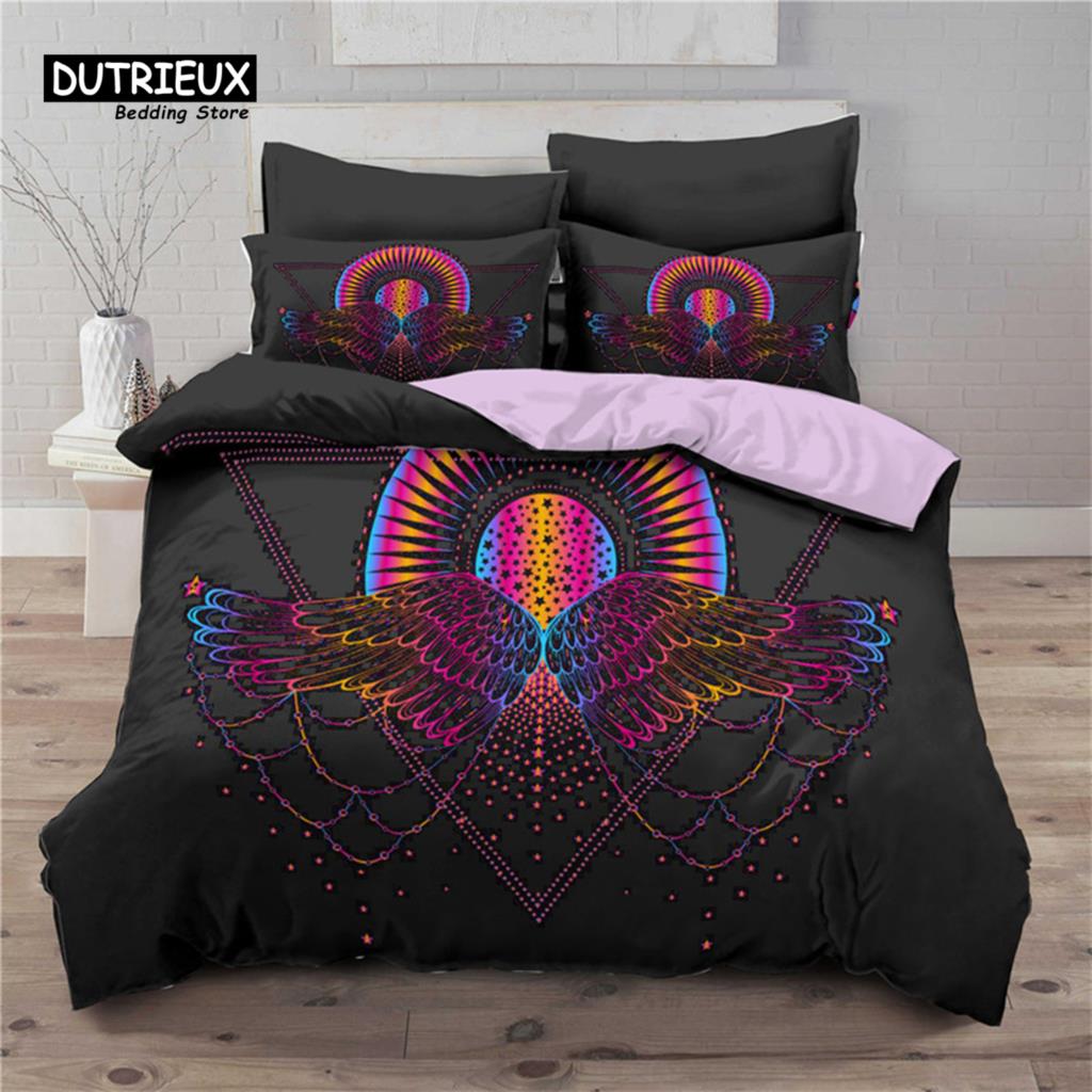 Comforter 3D Geometric Bedding Set Bohemian Style Sun Eye Star Floral Wing Abstract Pattern Print Microfiber King
