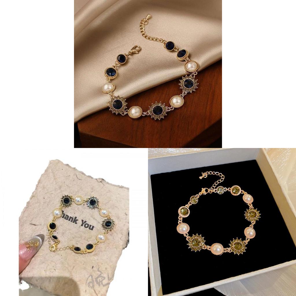 Sonnenthematischer Schmuck Handkette mit Imitationsperlen und funkelnden Strasssteinen für Damen